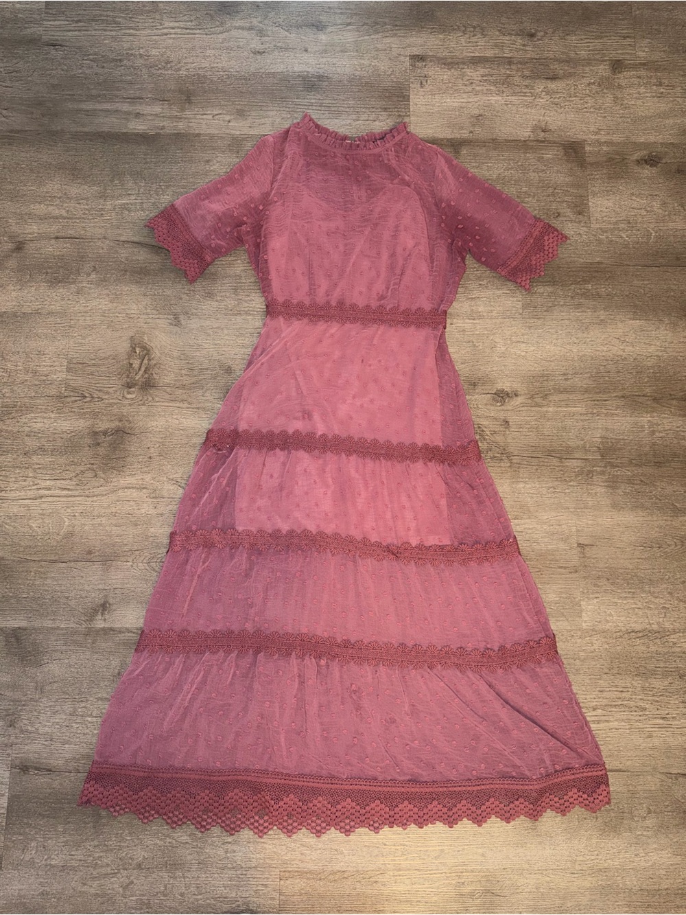 Lulu's Dusty Rose Lace Tiered Midi Dress